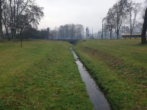 Potok wilkowyjski widok w stronę ulicy Burschego