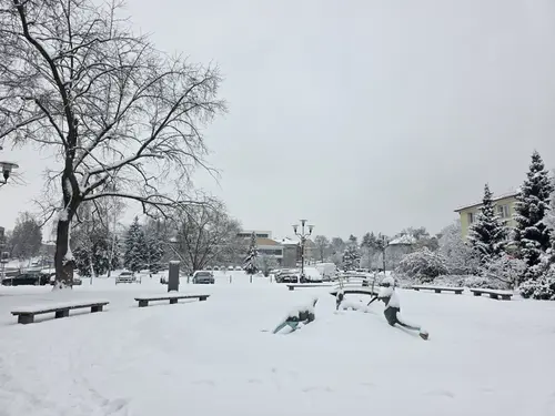 Fontanna przykryta śniegiem