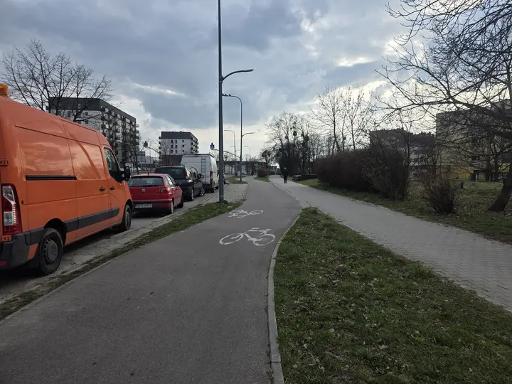 Ścieżka rowerowa wzdłuż alei Bielskiej na wysokości C.H.Skałka