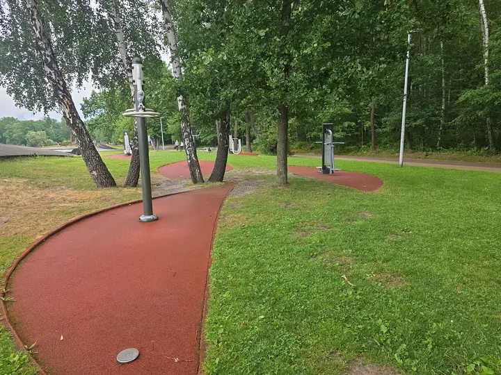 Elementy siłowni plenerowej, nawierzchnia częściowo utwardzona