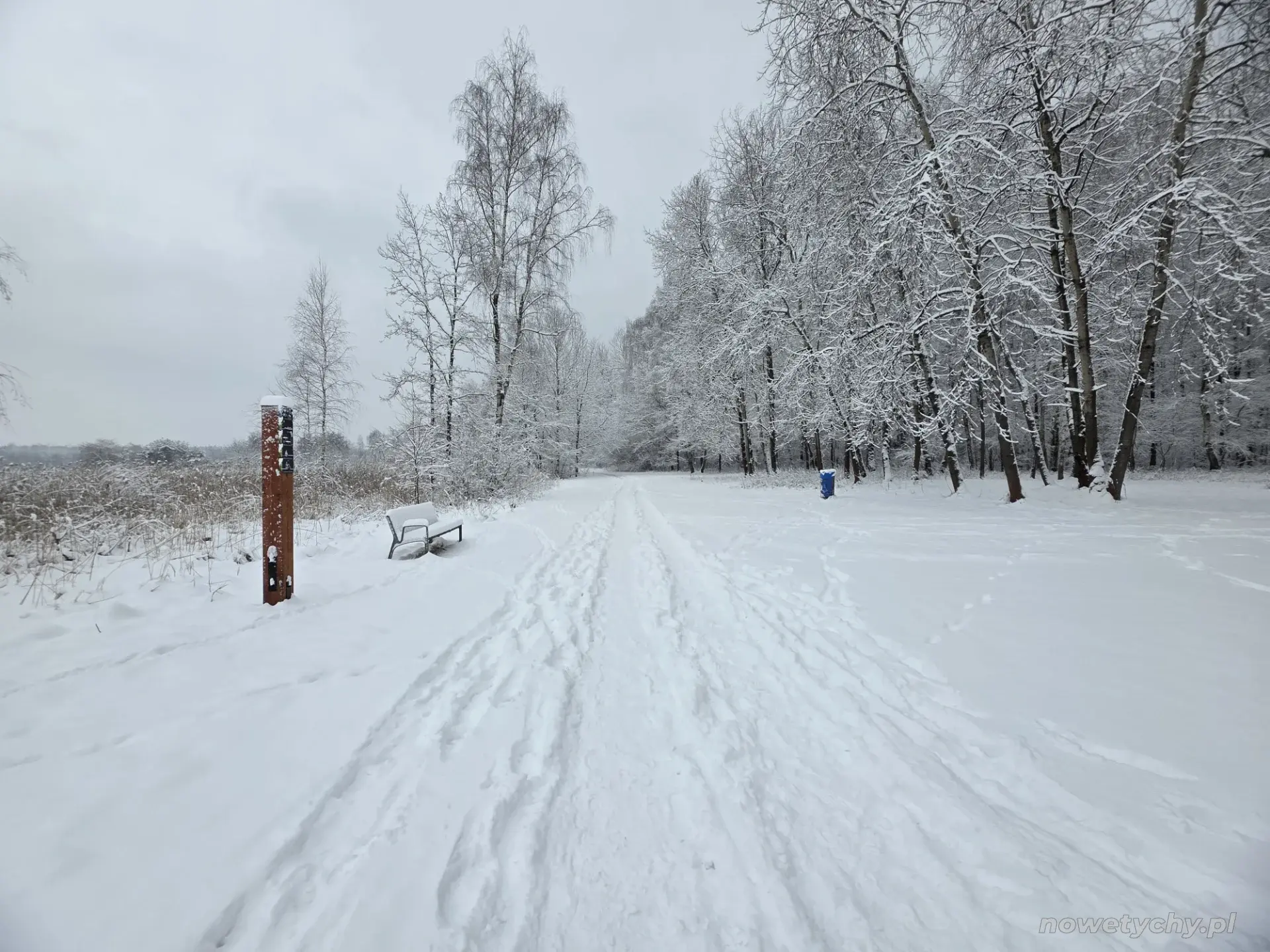Droga wok&oacute;ł jeziora zimą